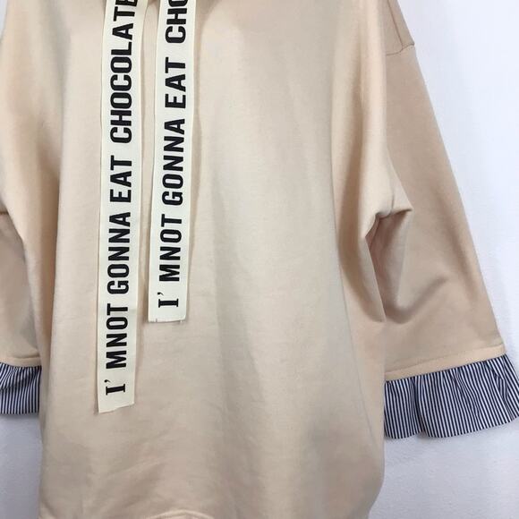 I'm Not Gonna Eat Chocolate Blush Hoodie w/ Striped Ruffled Sleeve Cuffs - Picture 5 of 6